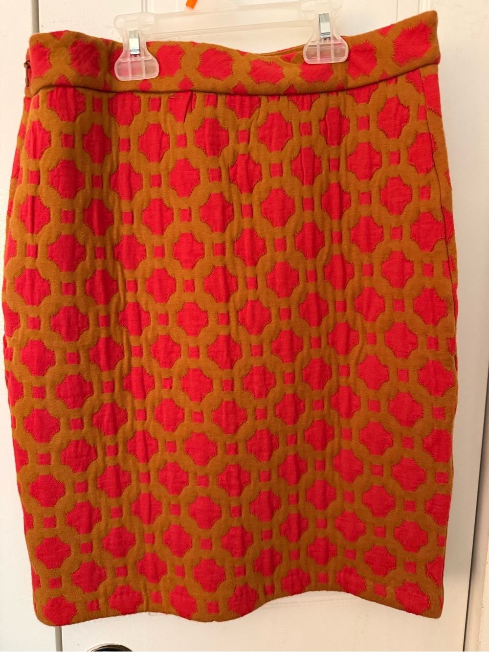 Vibrant Coral and Brown Geometric Pencil Skirt size 8